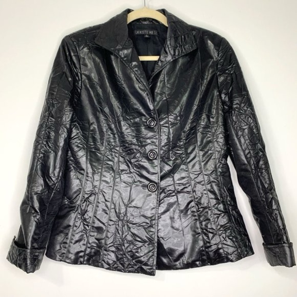 Lafayette 148 NWT Black Crinkle Faux Leather Jacket Size 24